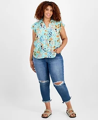 Democracy Trendy Plus Printed Flutter-Sleeve Top