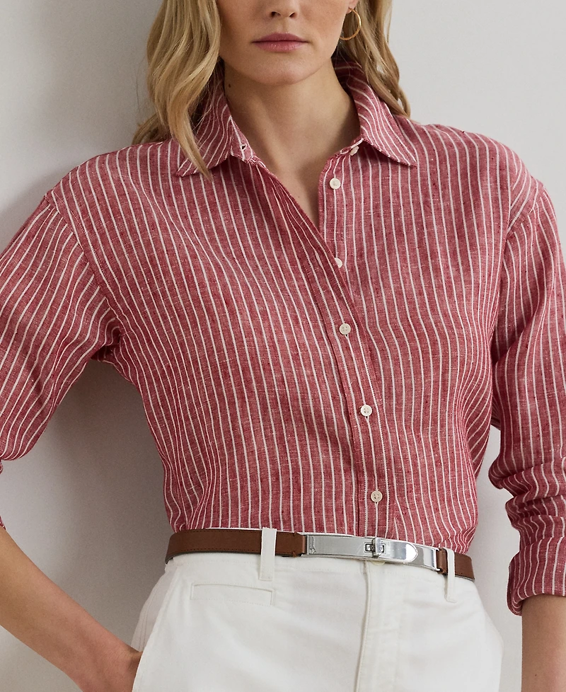 Lauren Ralph Petite Relaxed-Fit Striped Linen Shirt
