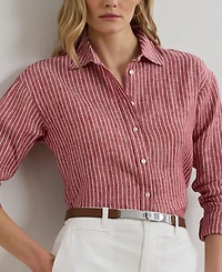 Lauren Ralph Petite Relaxed-Fit Striped Linen Shirt