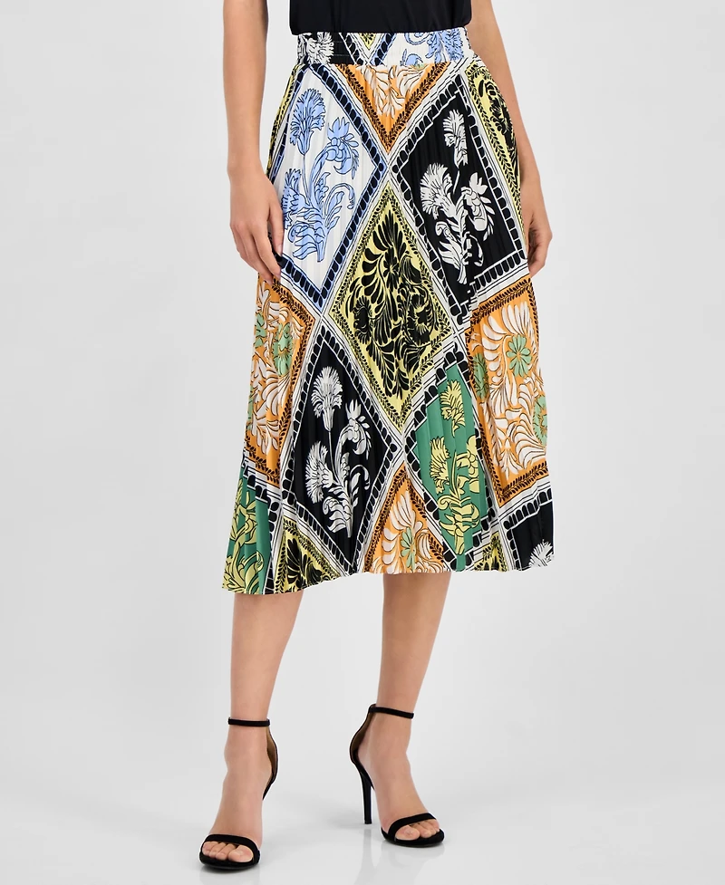 T Tahari Women's Printed Pull-On Pleated Midi Skirt