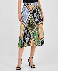 T Tahari Women's Printed Pull-On Pleated Midi Skirt