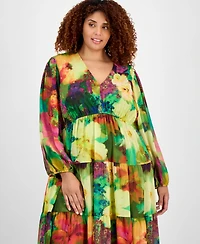 Robbie Bee Plus Size V-Neck Tiered Maxi Dress
