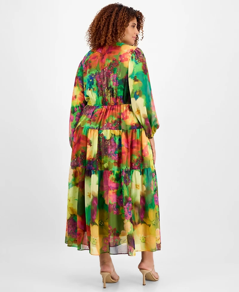 Robbie Bee Plus Size V-Neck Tiered Maxi Dress