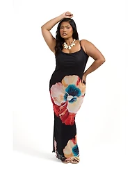 Fashion-szn Curve Women's Floral Print Mesh Maxi Dress