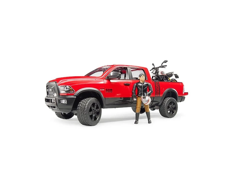 Bruder 1/16 Ram 2500 Power Wagon with Ducati Scrambler Desert Sled and Driver Vehicles Toy 02502