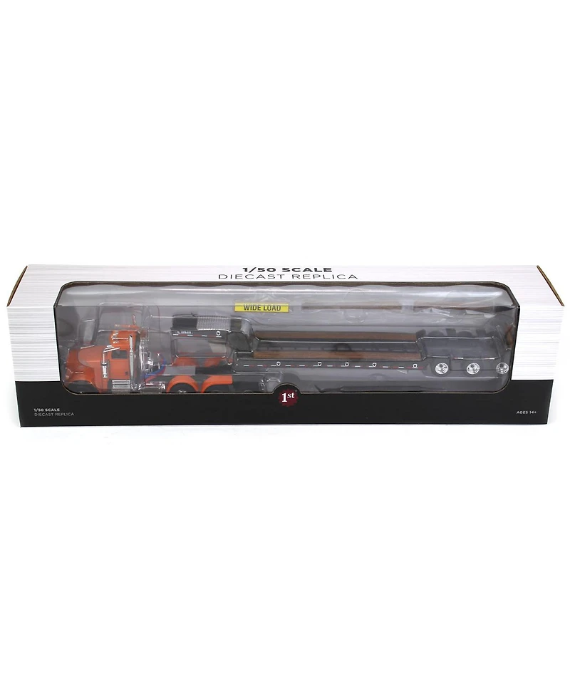 First Gear 1/50 Bright Orange Peterbilt 367 Day Cab Semi Truck w/ Talbert 55SA Lowboy