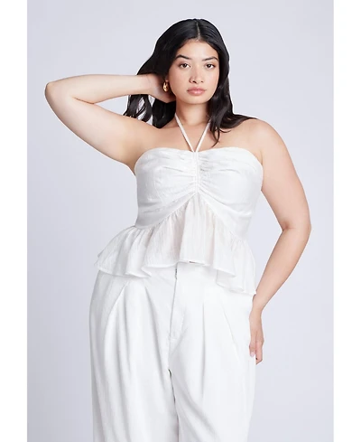 Eloquii Women's Shirred Halter Peplum Top