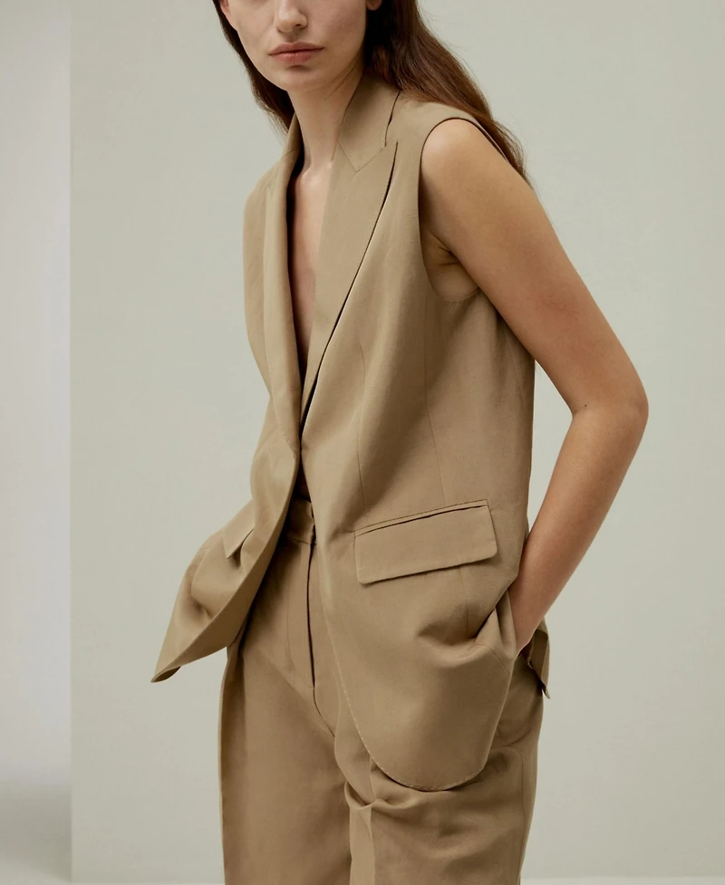 Single Button Sleeveless Lapel Blazer