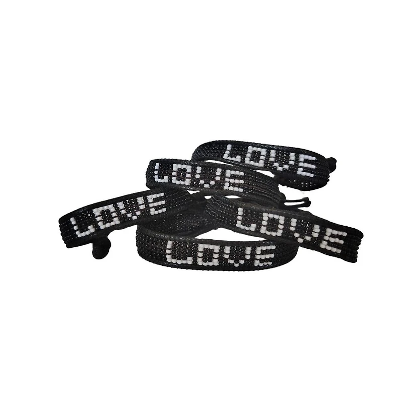 Black & White Love Beaded Bracelet – Handmade with Purpose