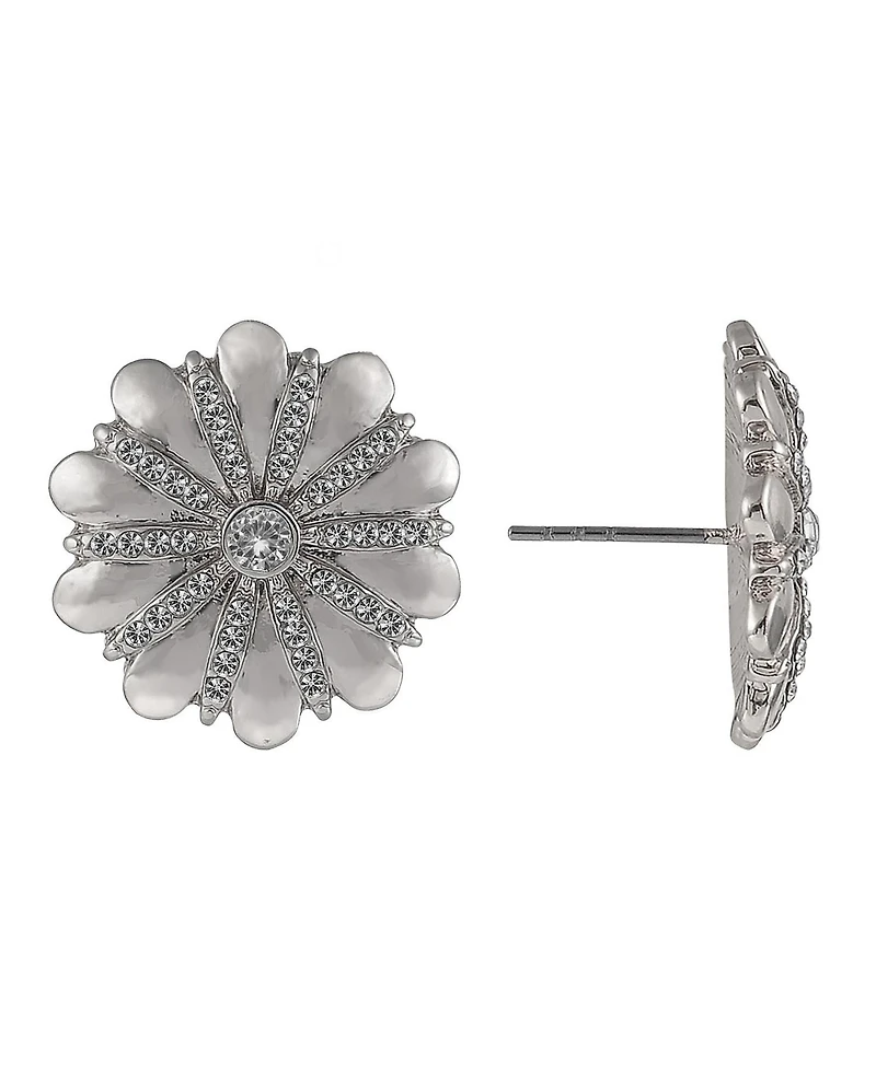 Laundry by Shelli Segal Silver Tone Flower Button Earrings