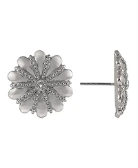 Laundry by Shelli Segal Silver Tone Flower Button Earrings
