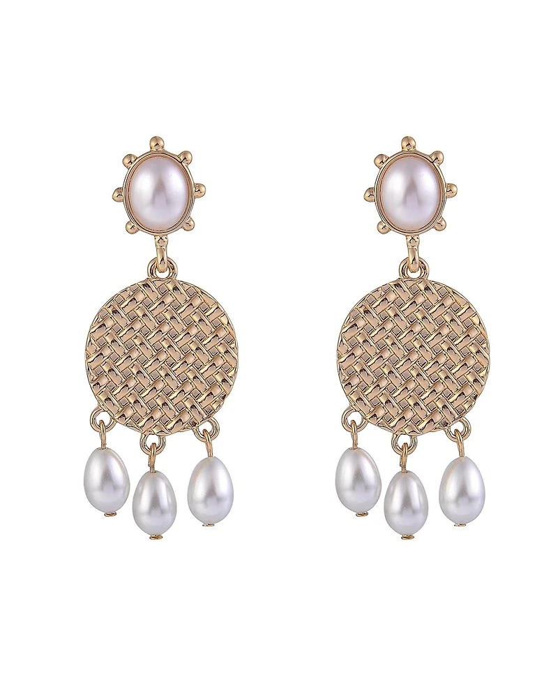 Laundry by Shelli Segal Gold Tone Drop Earrings with Pearl Accents