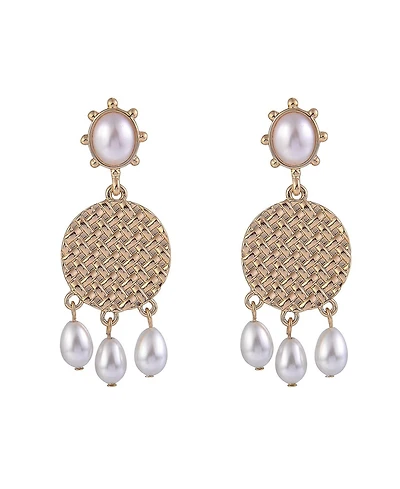 Laundry by Shelli Segal Gold Tone Drop Earrings with Pearl Accents