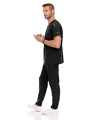Medichic Men's Men Scrubs Set - Stretch V-Neck Scrub Top with 7-Pocket Pants Workwear Wine Large