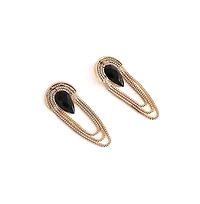 Sohi Women's Black Teardrop Chain Drop Earrings