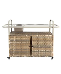 Mondawe Wicker Bar Cart with Steel Top, Ice Bucket & Lockable Wheels
