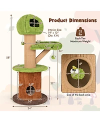 Slickblue Mushroom Cat Tree for Indoor Cats with 2 Cute Condos Plush Perch and Teasing Balls