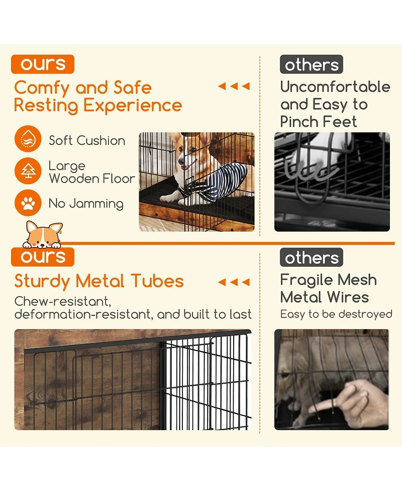 Dog Crate Furniture with Cushion Double Doors