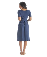 24seven Comfort Apparel Petite Midi Dress with Short Sleeves and Pocket Detail