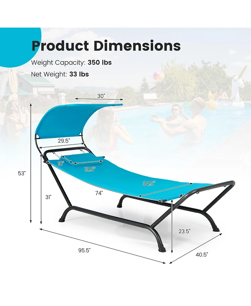 Gymax Chaise Lounge Bed w/ Detachable Sunshade Canopy Hammock Rustproof Metal Stand