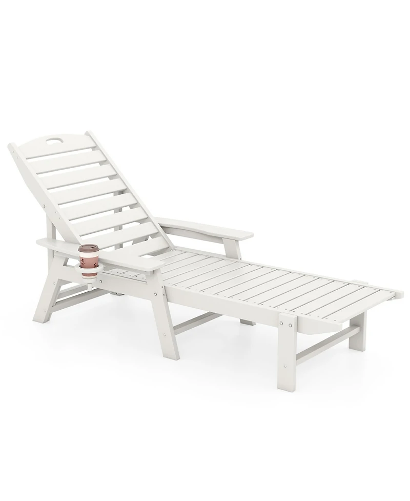 Gymax Patio Chaise Lounge Chair Hdpe Recliner w/ 4-Position Backrest Outdoor