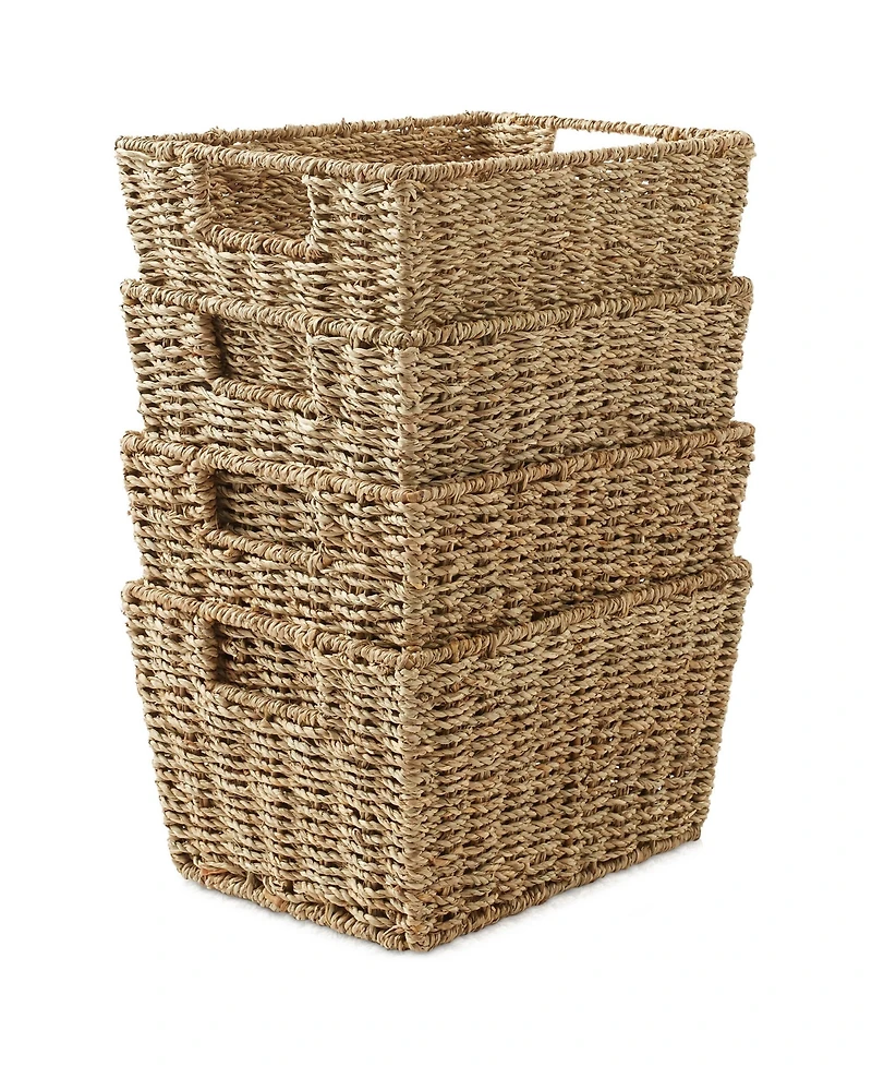 Casafield Set of 4 Water Hyacinth Storage Baskets with Handles