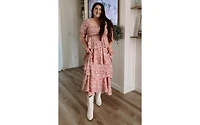 Pinkblush Maternity Pink Floral Square Neck Ruffle Layered Maxi Dress