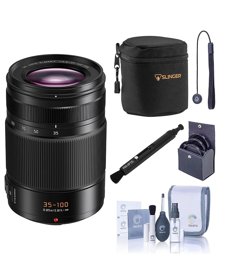 Panasonic Leica Dg Vario-Elmarit 35-100mm f/2.8 Lens, Bundle with Small Lens Case, 58mm Filter Kit, Lens Cleaner, Cleaning Kit and Lens Cap Tether