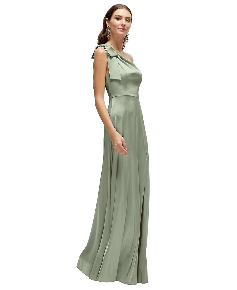 After Six Women's Bow One-Shoulder Fluid Satin Maxi Dress with Full Skirt