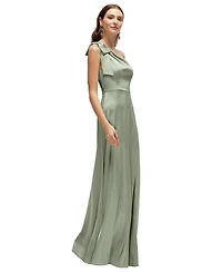 After Six Women's Bow One-Shoulder Fluid Satin Maxi Dress with Full Skirt
