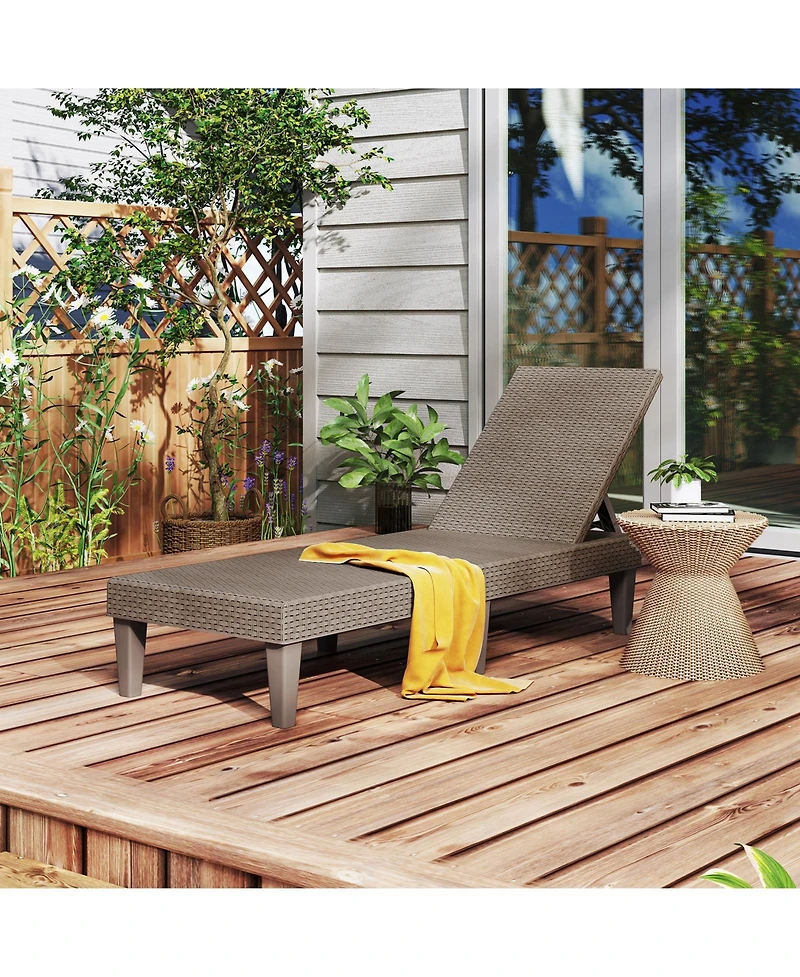 Outdoor Chaise Lounger Chair with Waterproof Rattan Textured Pp Surface