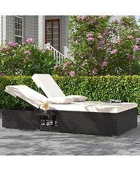 Gymax Outdoor Patio Daybed Pe Wicker Double Chaise Lounge w/ Adjustable Backrests