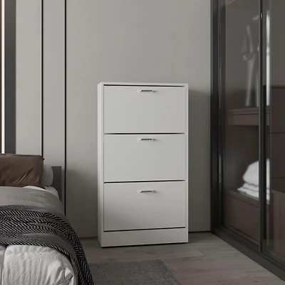 Crocker Shoe Rack, 3 Doors, Shelves, White