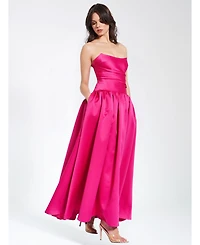 Miss Circle Women's Walterina Fuchsia Satin Strapless Drop Waist Corset Gown