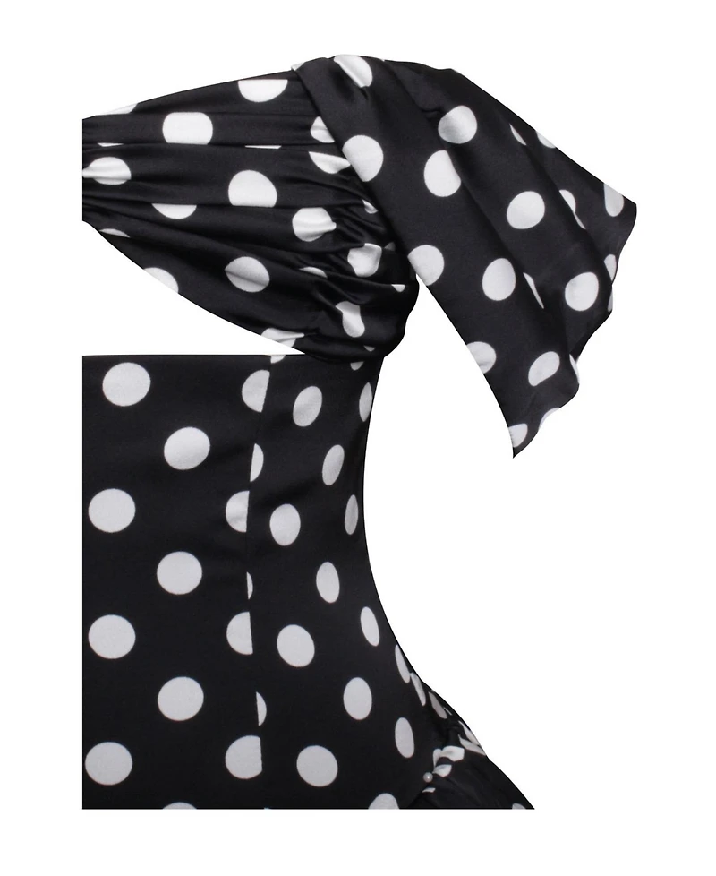 Miss Circle Women's Umika Black Polka Dots Bubble Hem Mini Dress