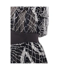 Miss Circle Women's Rachelle Black Embroidered Mesh Mini Shirt Dress