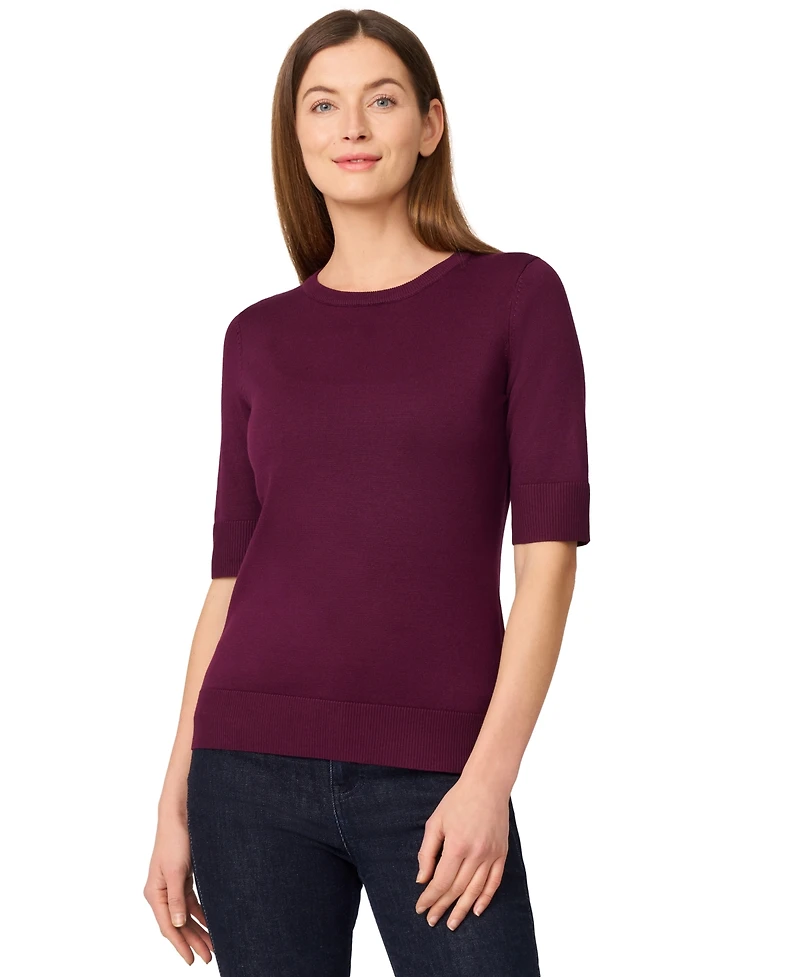 Melissa Paige Women's Crew-Neck Elbow-Sleeve Fine-Gauge Sweater