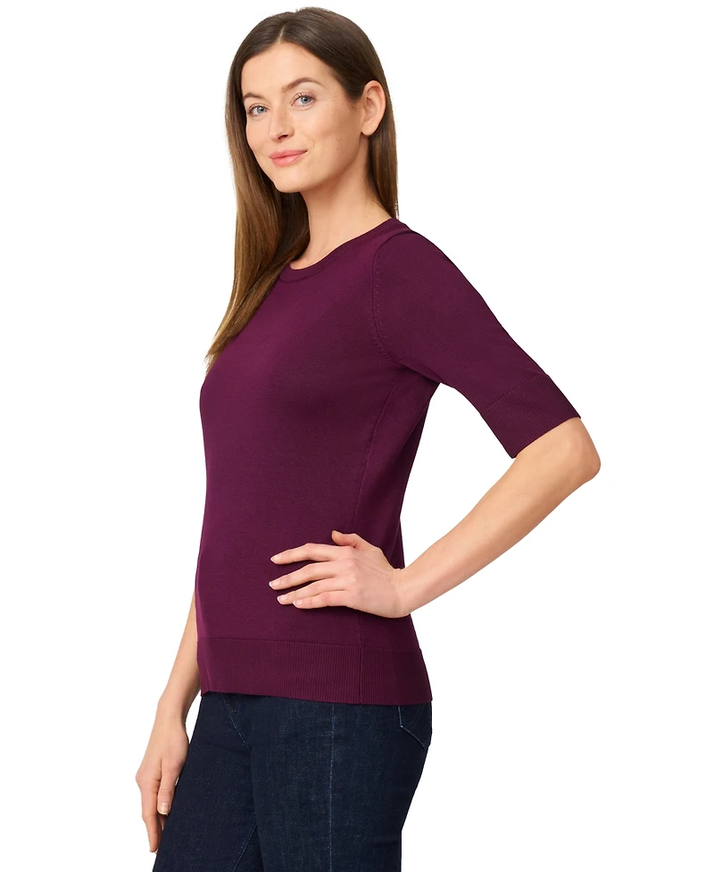 Melissa Paige Women's Crew-Neck Elbow-Sleeve Fine-Gauge Sweater