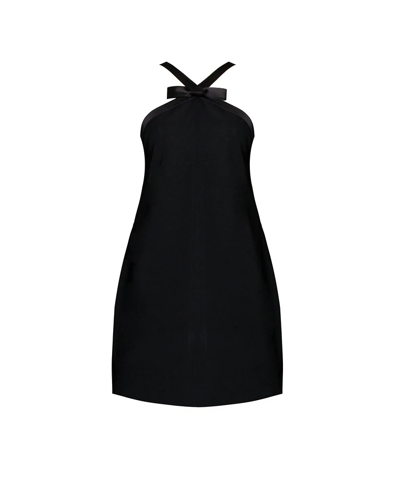 Miss Circle Women's Caitlin Black Satin Trim Mini Dress with Bow
