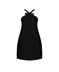Miss Circle Women's Caitlin Black Satin Trim Mini Dress with Bow