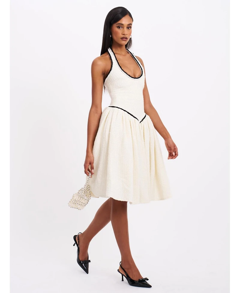 Miss Circle Women's Natalie U Neck Halter Drop Waist Tweed Midi Dress
