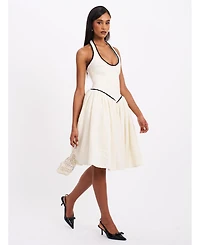 Miss Circle Women's Natalie U Neck Halter Drop Waist Tweed Midi Dress