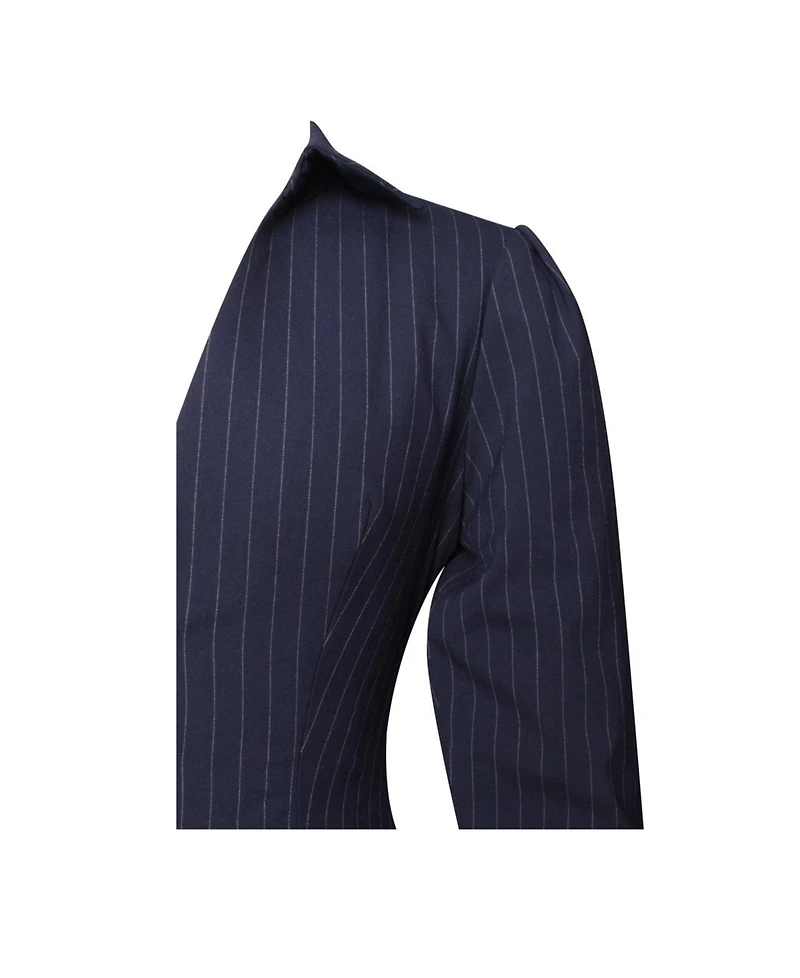 Miss Circle Women's Xabrina Navyblue Pinstripe Long Sleeve Shirt Mini Dress