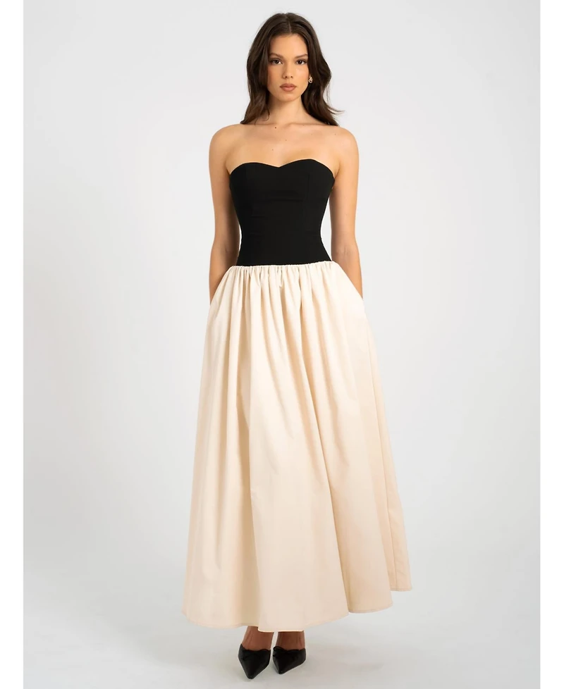 Miss Circle Women's Sana Sweetheart Lace-up Back Drop Waist Maxi Dress