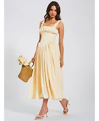 Miss Circle Women's Noreen Egg White Satin Drop Waist Maxi Sundress