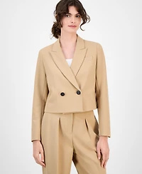 Anne Klein Women's Double-Breasted Peak-Lapel Ultra-Fine-Twill Cropped Jacket