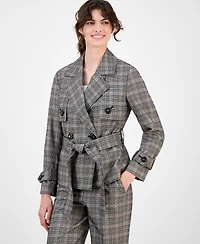 Anne Klein Women's Plaid Belted Button-Front Trench Jacket
