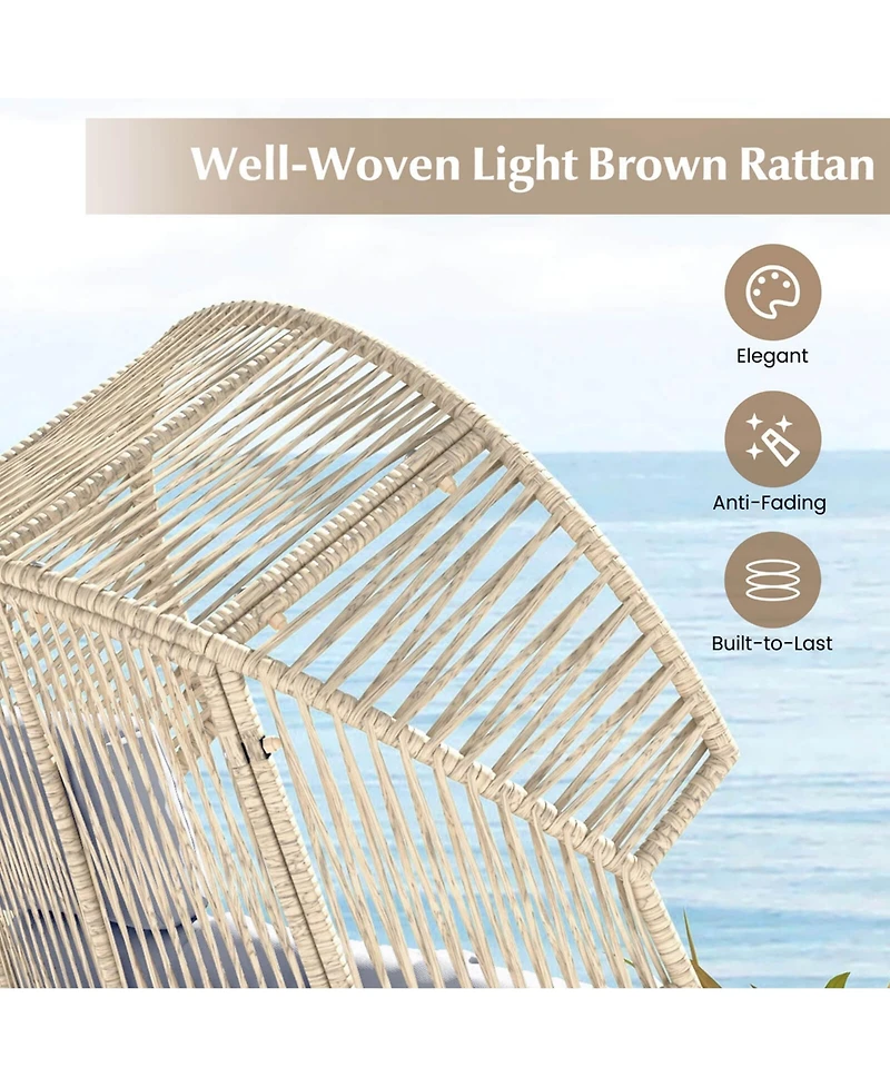 Gymax Wicker Stationary Egg Chair Lounge Basket Sofa w/ Heavy-Duty Metal Frame