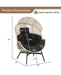 Gymax Wicker Stationary Egg Chair Lounge Basket Sofa w/ Heavy-Duty Metal Frame