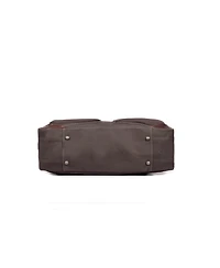 Aaron Leather Goods Canvas and Leather Laptop Briefcase with Dual Front Pockets, Full-Zip Closure, Adjustable Shoulder Strap, Metal Feet, and Padded L